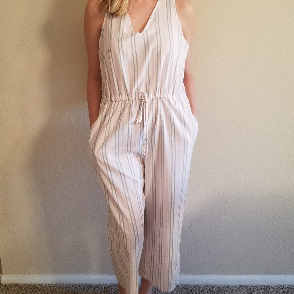 DREW FOR ANTHROPOLOGIE PINK STRIPE JUMPSUIT LARGE